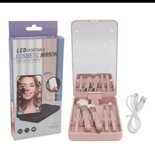 Mini Espejo Con Luz Led Y Brochas