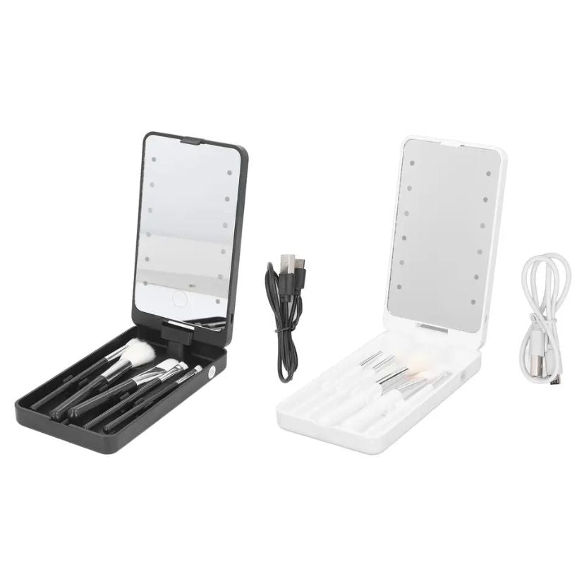 Mini Espejo Con Luz Led Y Brochas